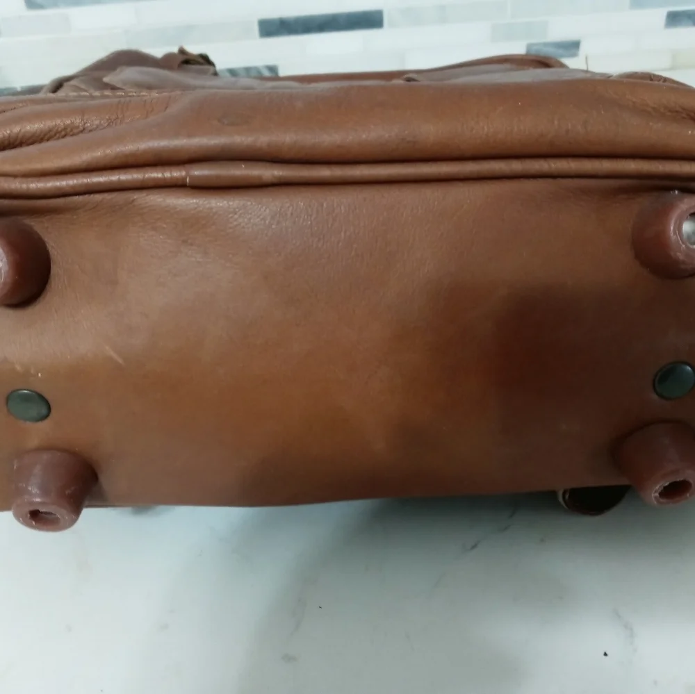 VINTAGE LAS VEGAS HILTON MEN'S LEATHER OFFICE ORGANIZER SATCHEL CARRY ON CAMEL